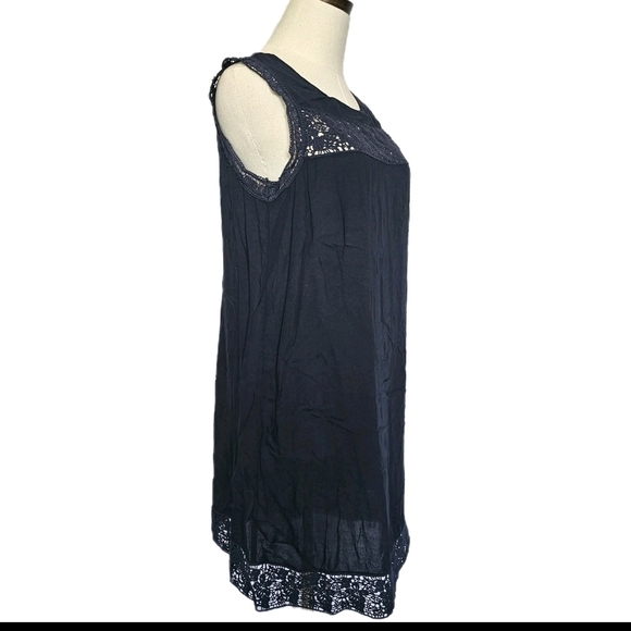Lulu's Sleeveless Shift Navy Blue Cotton Blend Lace Accents Summer Short Dress M - Picture 2 of 11